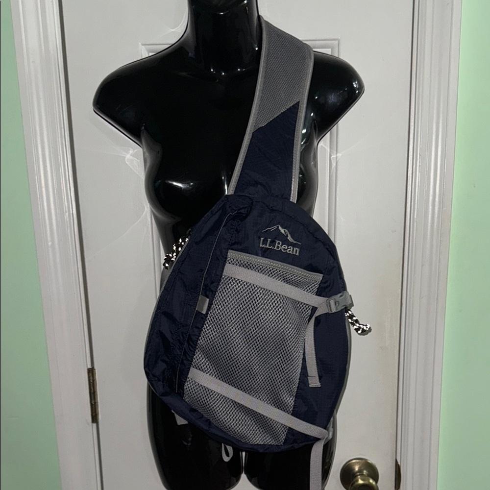 L.L.Bean Navy Blue/Grey Stowaway Sling One Strap Backpack Medium Sized Bag